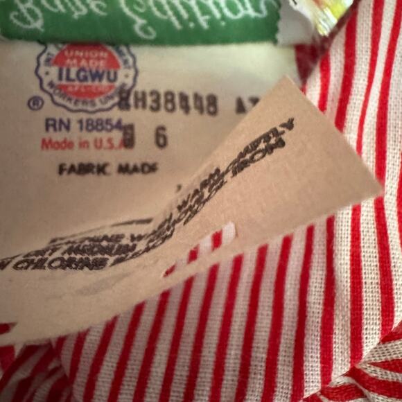 Rare Editions Dress Vintage Girls Christmas Red Floral Striped Cotton Made USA 6 - Picture 7 of 7